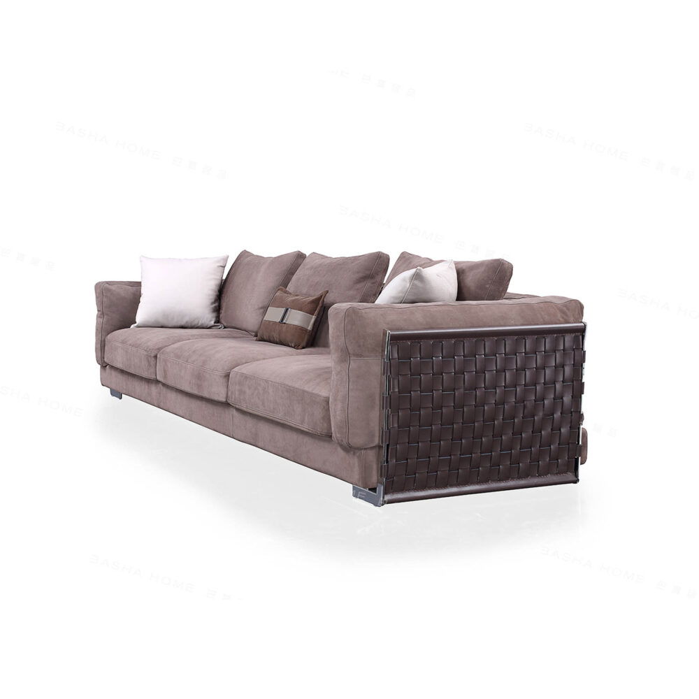 Luxury minimalist sofa for villas and upscale interiors, Nubuck leather design