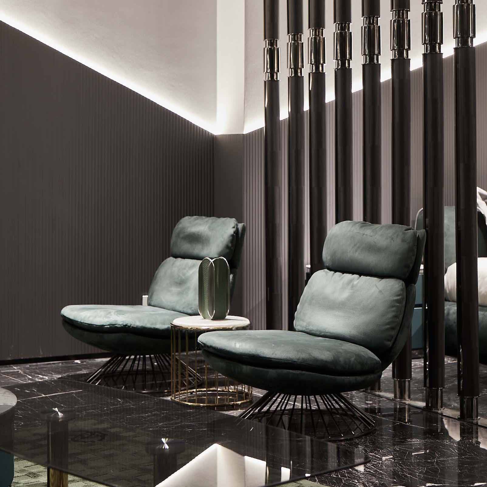 Modern Italian Luxury Lounge Chair with Brushed Black Titanium Base – Ideal for Contemporary Living Rooms and Offices