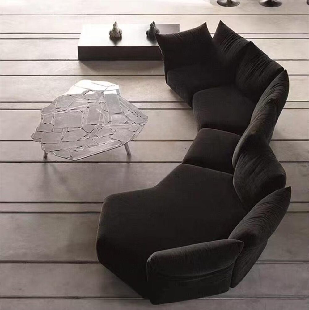 Stylish petal-shaped chenille sofa with adjustable lumbar height, blending perfectly into a modern minimalist decor.
