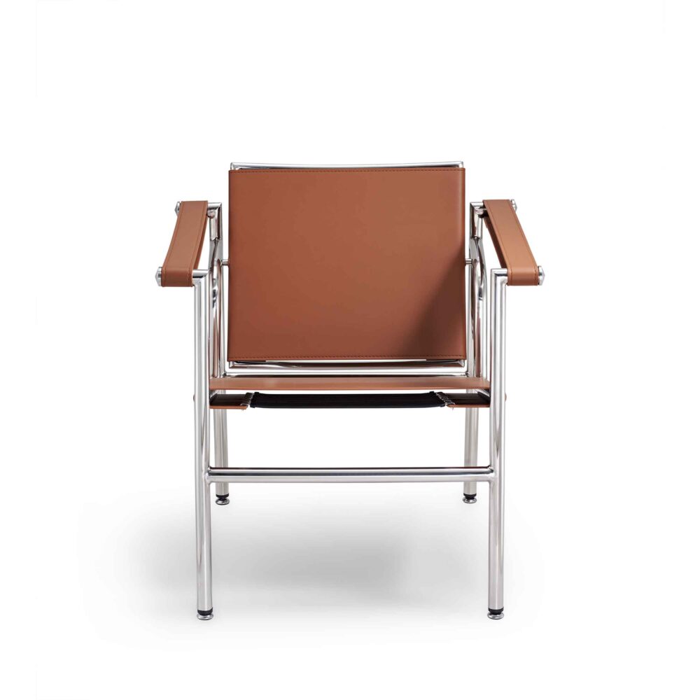 Contemporary leather lounge chair with open-frame design