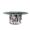 Front view of round green marble dining table with rotating Lazy Susan and artistic spiral metal base on white background