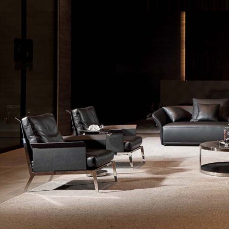 Chaise salon de design italien en cuir noir vintage en cuir noir vintage pour bureau & Salon