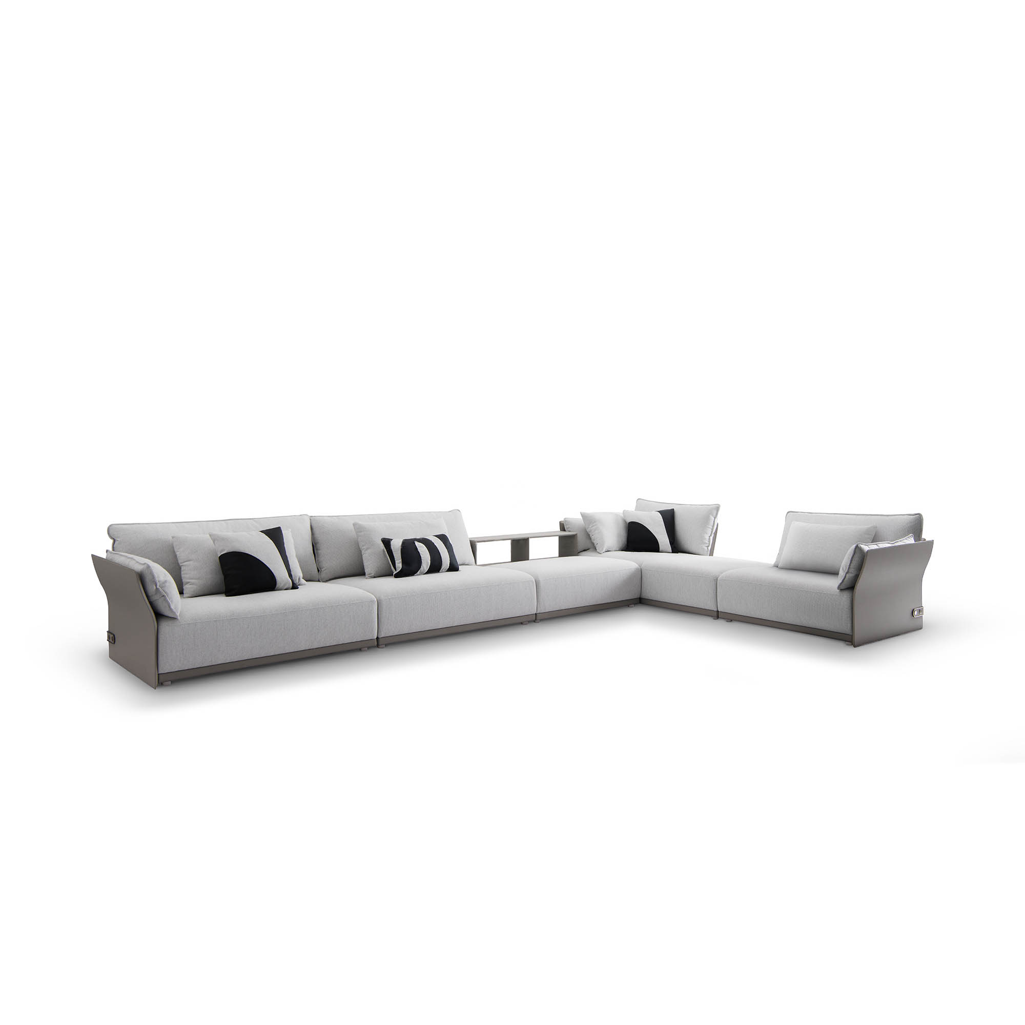 High-end residential living room scene with plush sectional sofa and cushions