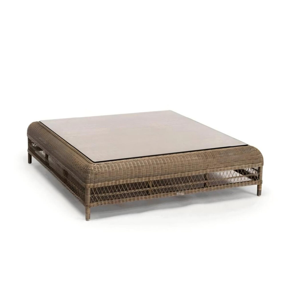High-end synthetic wicker lounge chairs and coffee table for resort terrace