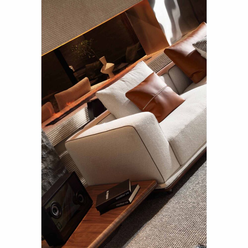 Matte White Nubuck Leather Sectional Sofa in Italian Design