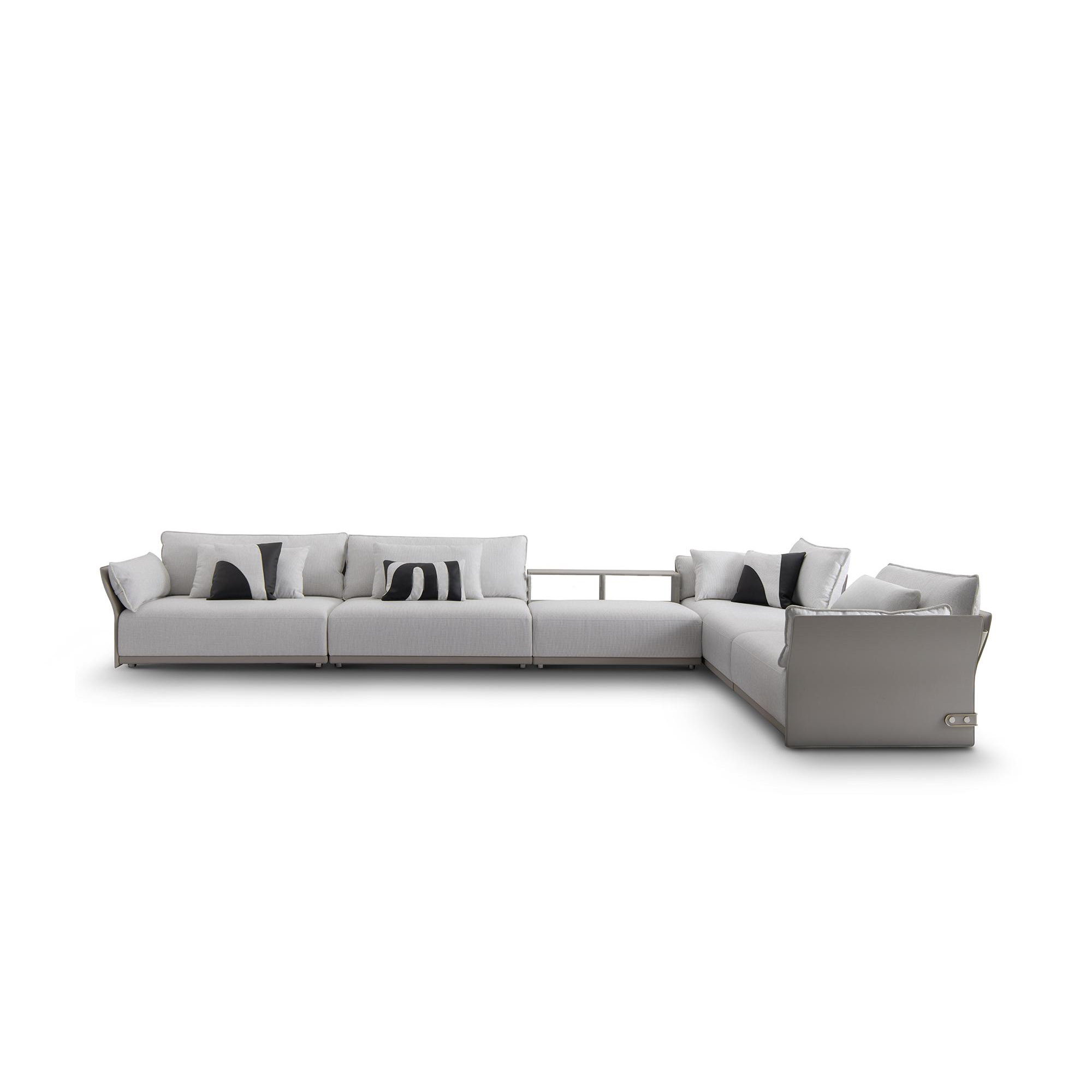 Premium Old Money style sectional sofa in grey leather and fabric