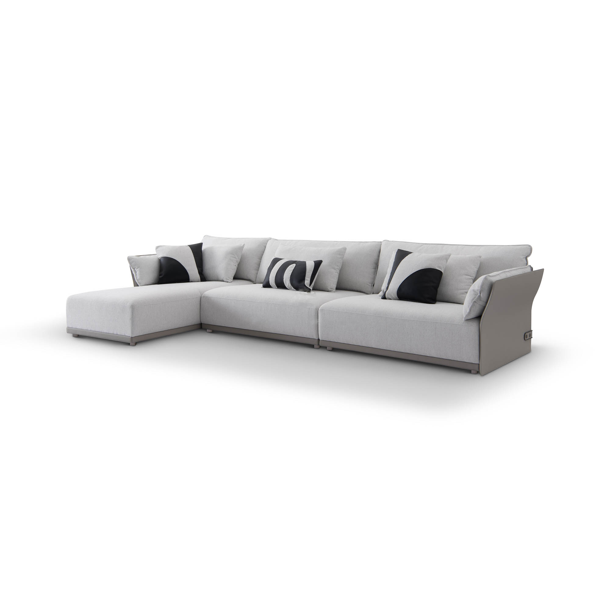 Sectional sofa with hard leather arms and soft seat base