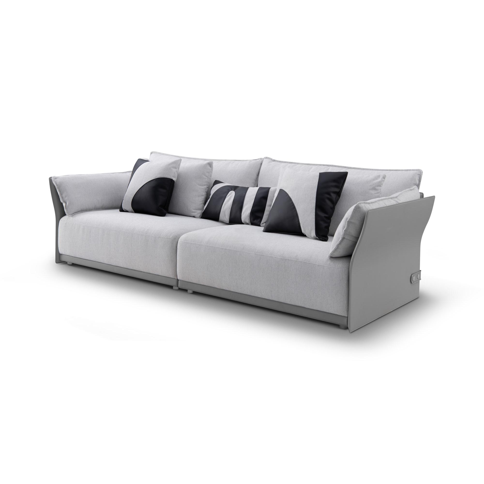Side view of a three-seater sofa, highlighting its smooth lines and armrest shape.