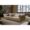 Upscale showroom interior with metal frame sectional sofa and minimalist decor
