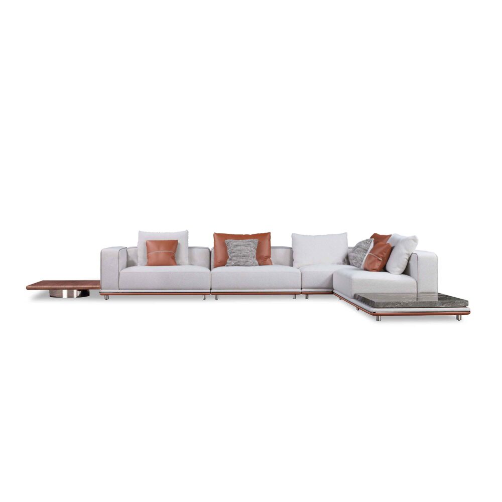 side table integrated into Italian sectional sofa.