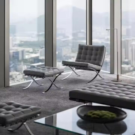 Chaise de Barcelone en cuir italien avec Ottoman au bureau exécutif - sièges modernes de luxe avec cadre en acier inoxydable