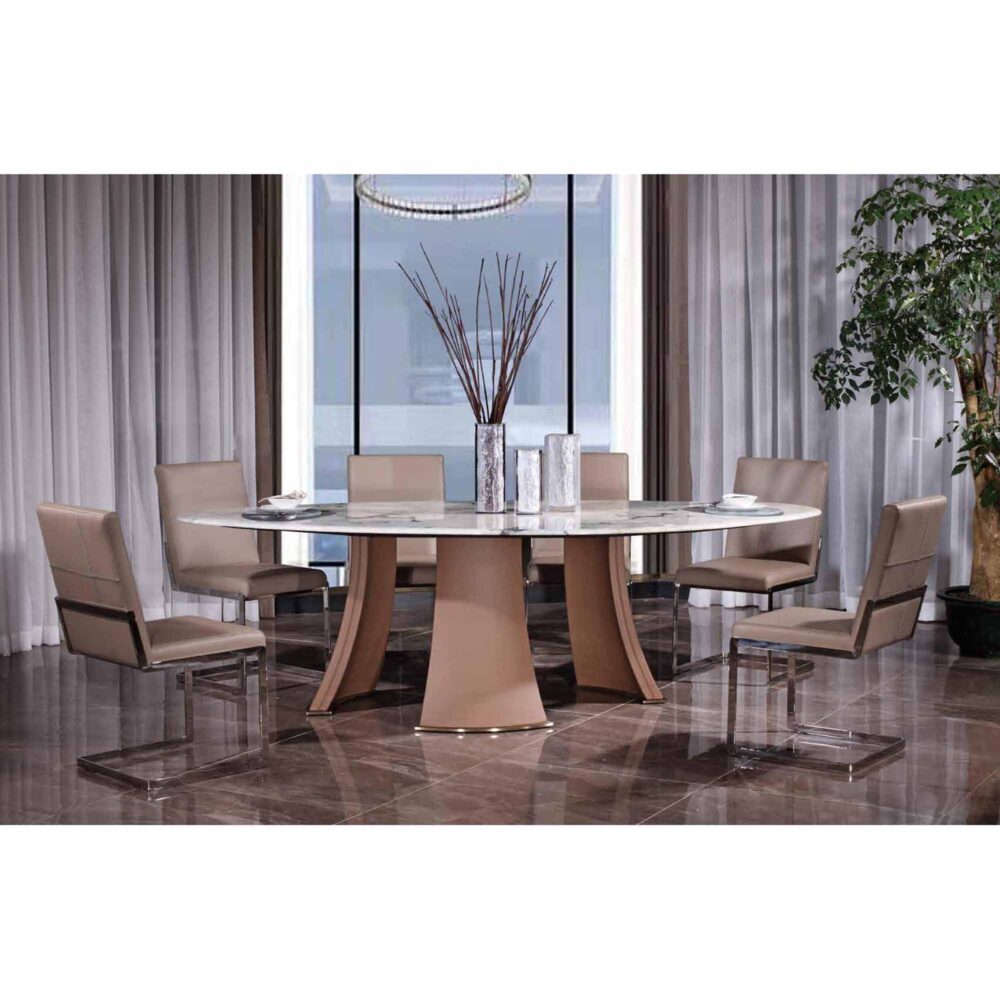 High-end restaurant interior in hotel setting featuring old-money style dining furniture