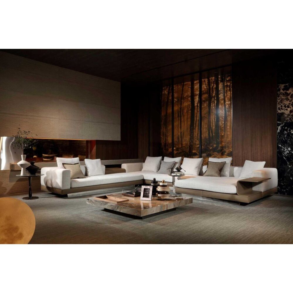 Italian Square Marble Coffee Table in Contemporary Living Space with Designer Furniture