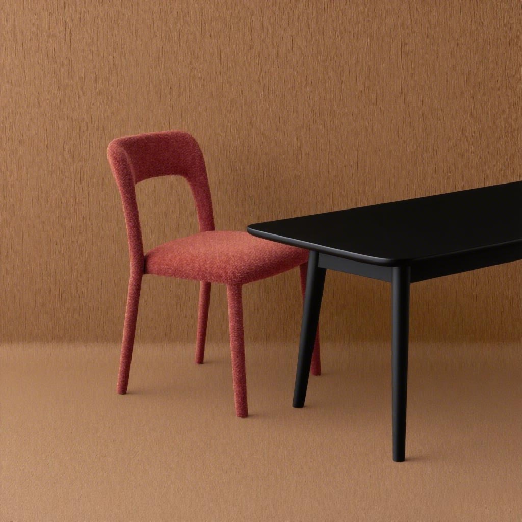 Modern red dining chair and black table in dining room