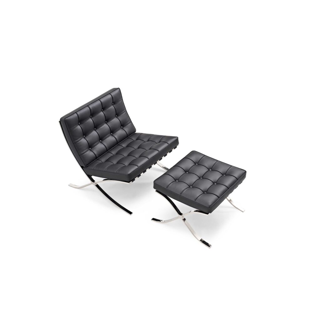 Premium Italian leather Barcelona Chair and Ottoman – minimalist Bauhaus-inspired design on clean white backdrop