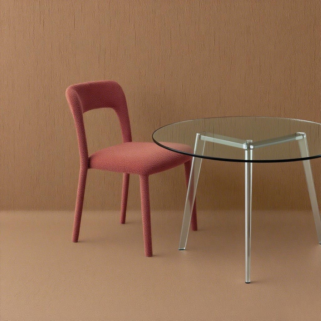 modern red dining chair and round table