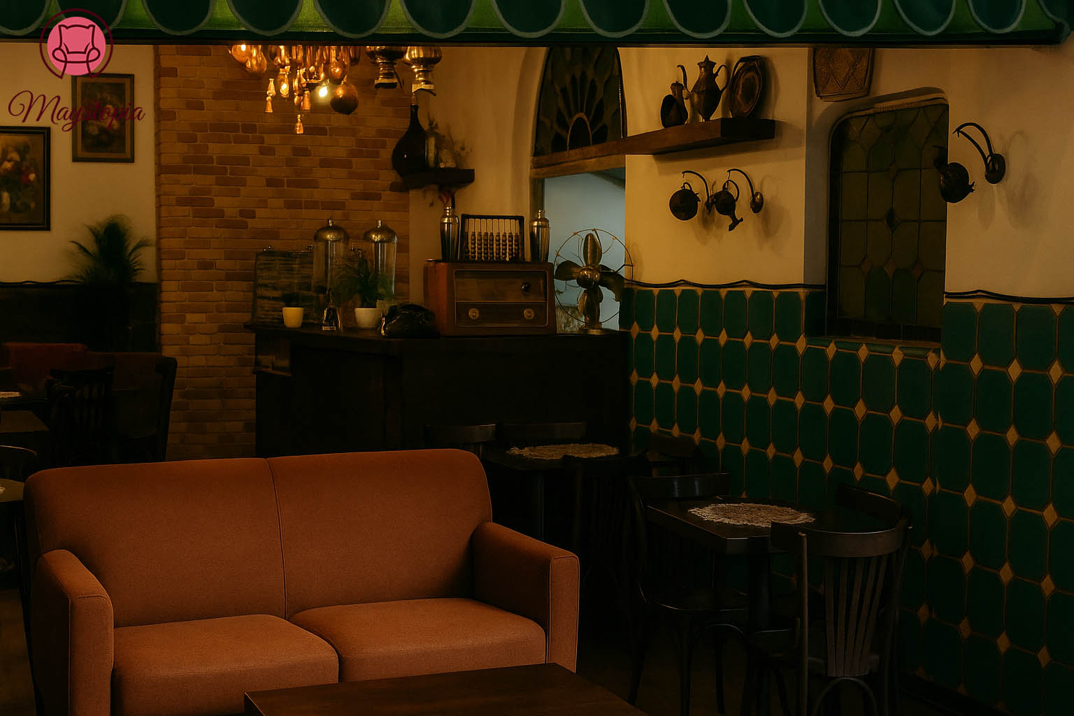 Maillard stoffen banken in modern vintage designrestaurant