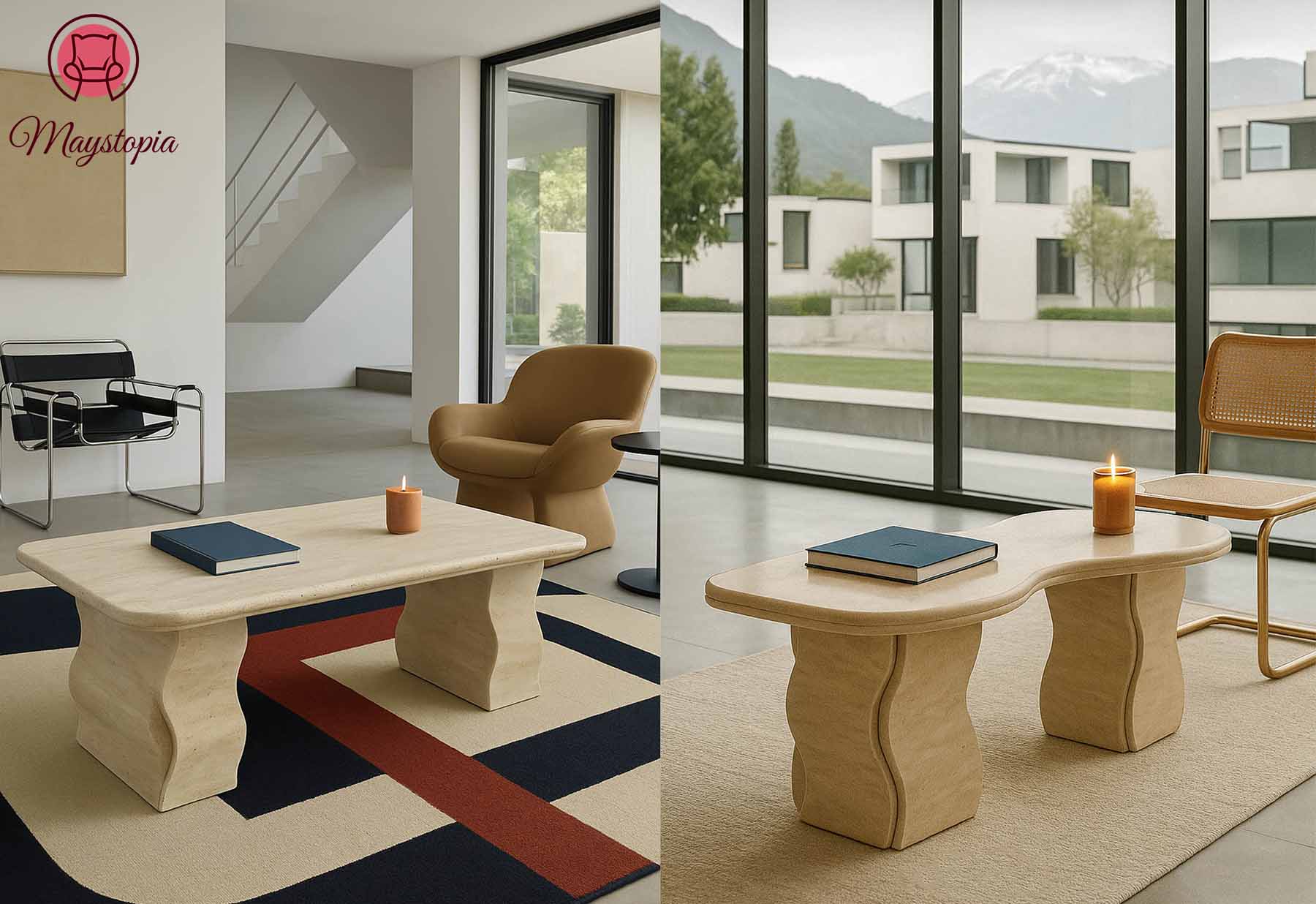 Salontafel van wit travertijn,decoratie van villa's