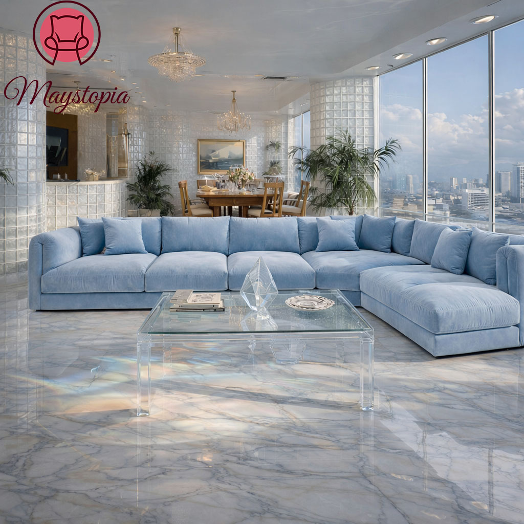 Retro Baby Blue Modular Sectionals livingroom decorating..